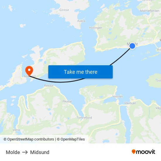 Molde to Midsund map