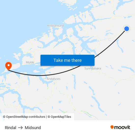 Rindal to Midsund map