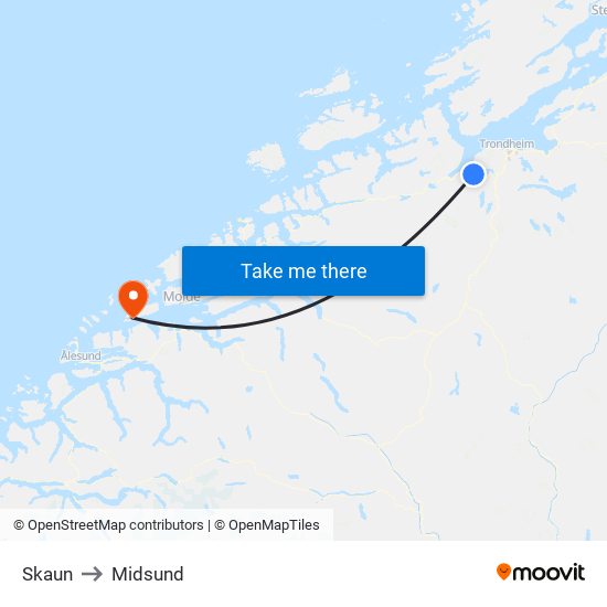 Skaun to Midsund map