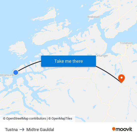 Tustna to Midtre Gauldal map