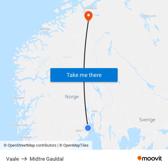 Vaale to Midtre Gauldal map