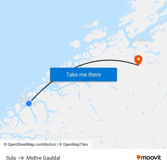 Sula to Midtre Gauldal map