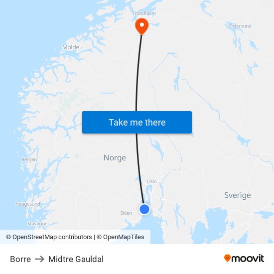 Borre to Midtre Gauldal map