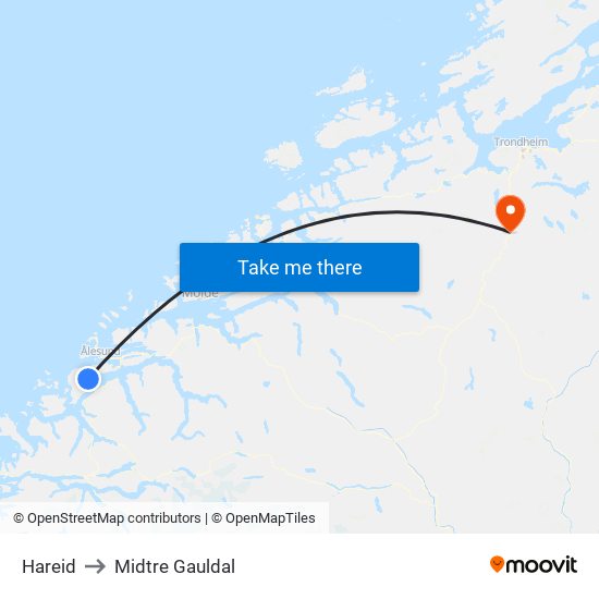 Hareid to Midtre Gauldal map