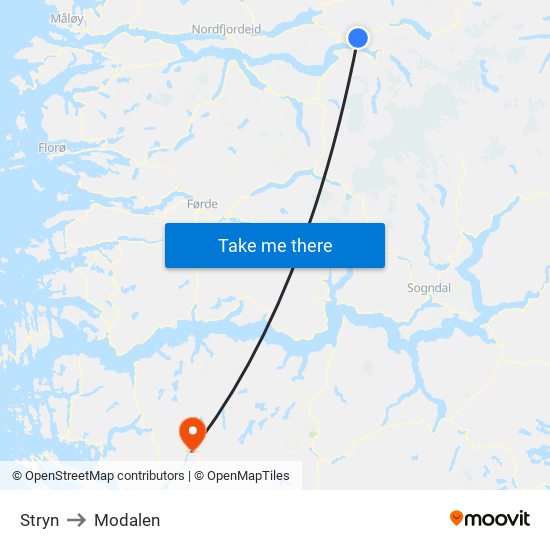 Stryn to Modalen map