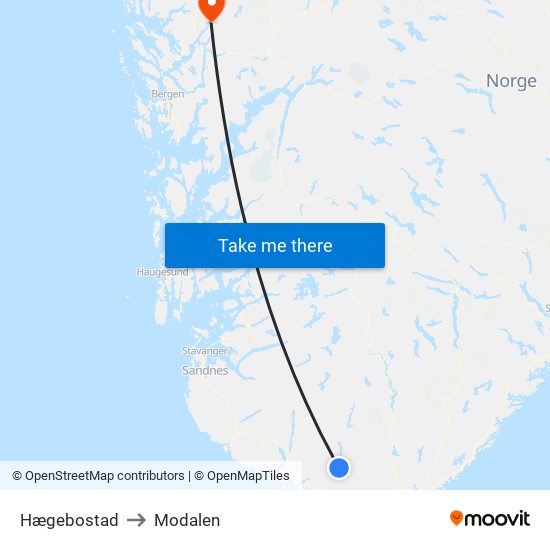 Hægebostad to Modalen map