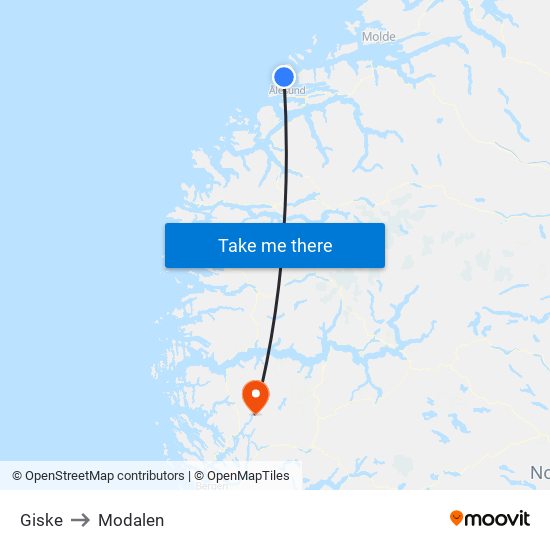 Giske to Modalen map