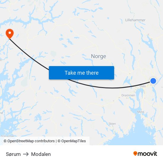 Sørum to Modalen map