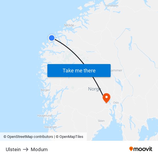 Ulstein to Modum map