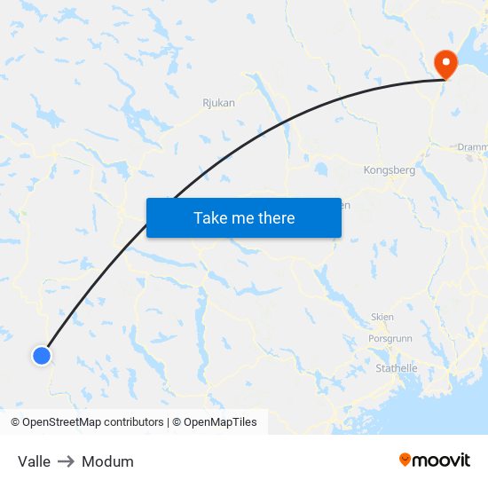 Valle to Modum map