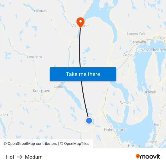 Hof to Modum map