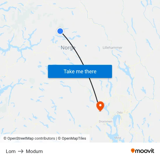 Lom to Modum map