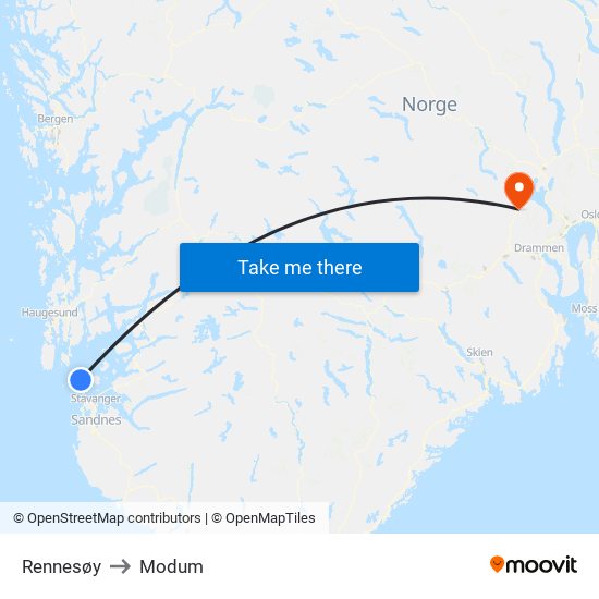 Rennesøy to Modum map