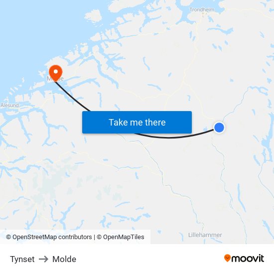 Tynset to Molde map