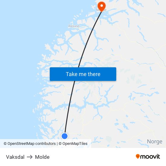 Vaksdal to Molde map