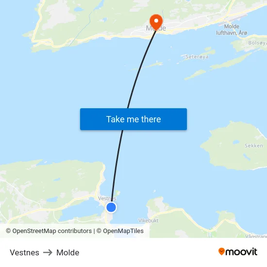 Vestnes to Molde map