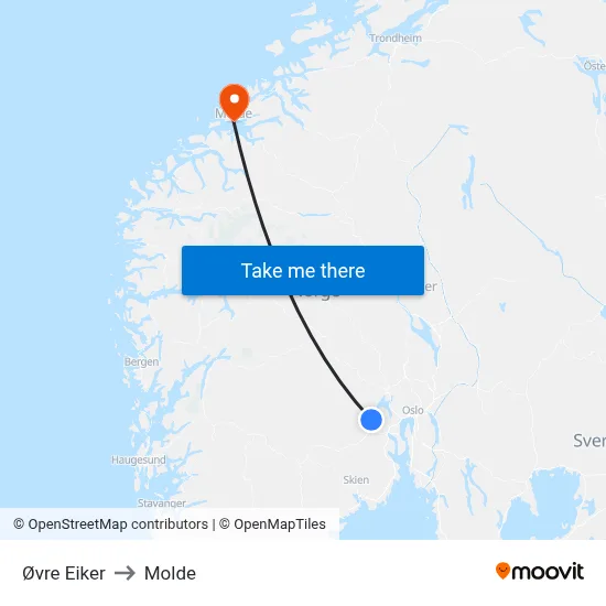 Øvre Eiker to Molde map
