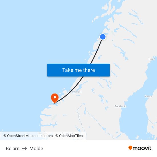 Beiarn to Molde map