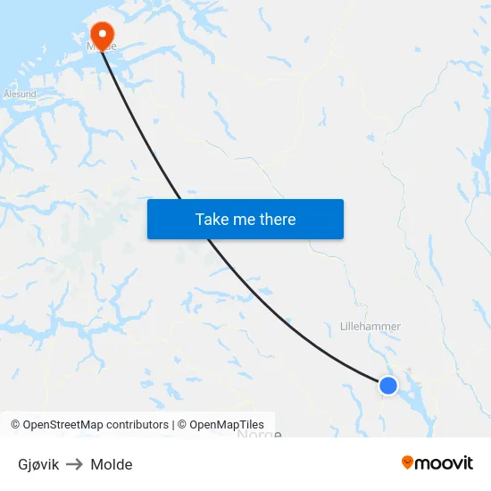 Gjøvik to Molde map