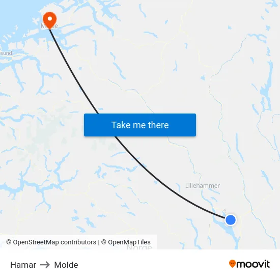 Hamar to Molde map