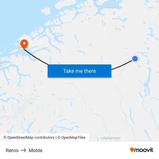 Røros to Molde map