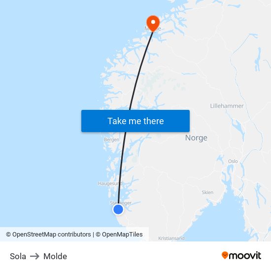 Sola to Molde map