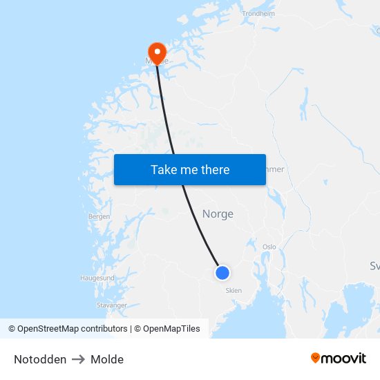 Notodden to Molde map