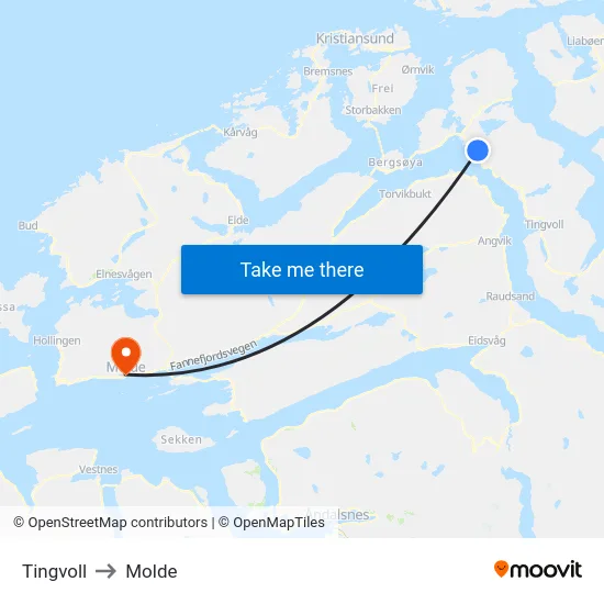 Tingvoll to Molde map