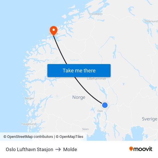 Oslo Lufthavn Stasjon to Molde map