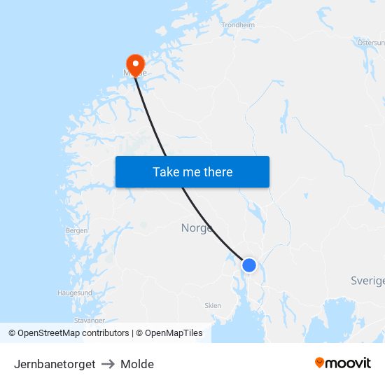 Jernbanetorget to Molde map