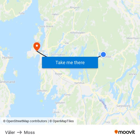 Våler to Moss map