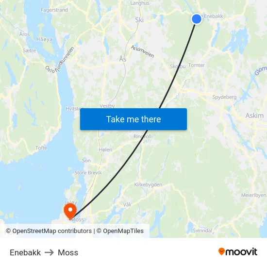 Enebakk to Moss map