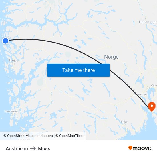 Austrheim to Moss map