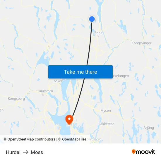 Hurdal to Moss map