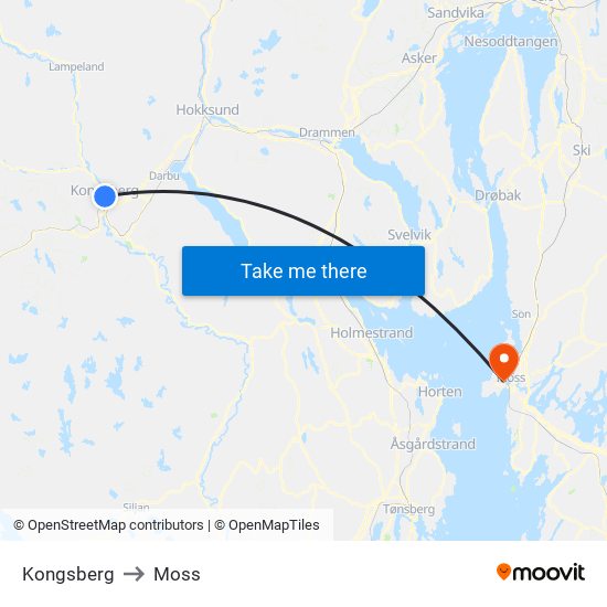 Kongsberg to Moss map