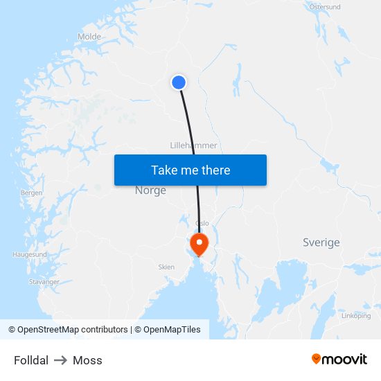 Folldal to Moss map