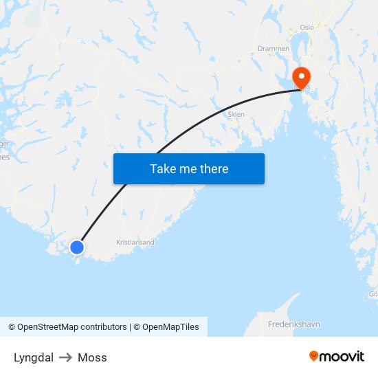 Lyngdal to Moss map