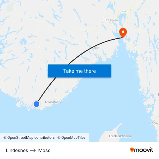 Lindesnes to Moss map