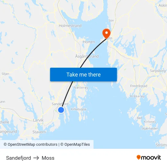 Sandefjord to Moss map