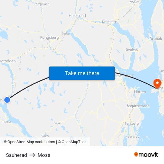 Sauherad to Moss map