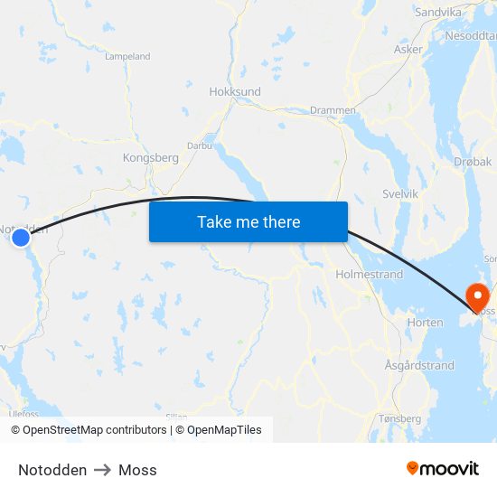 Notodden to Moss map