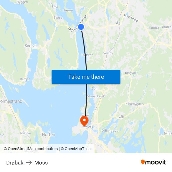 Drøbak to Moss map