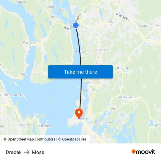 Drøbak to Moss map