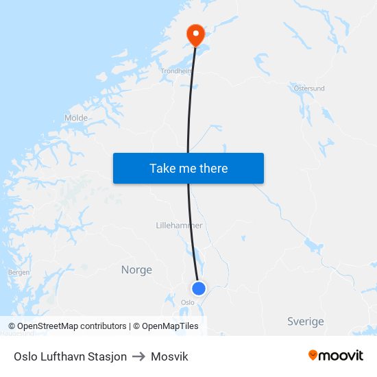 Oslo Lufthavn Stasjon to Mosvik map