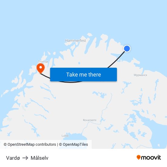 Vardø to Målselv map