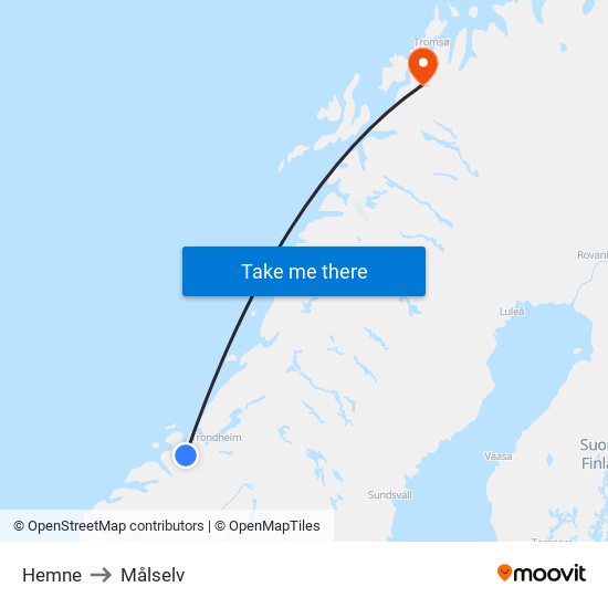 Hemne to Målselv map