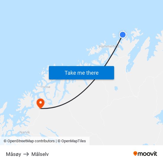 Måsøy to Målselv map