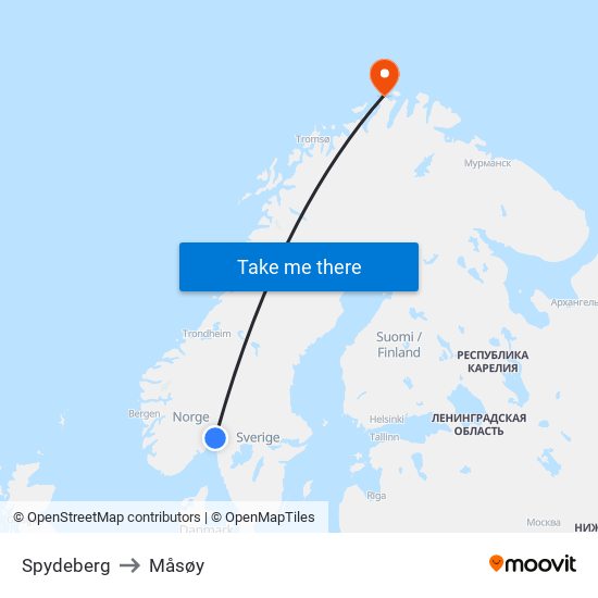 Spydeberg to Måsøy map