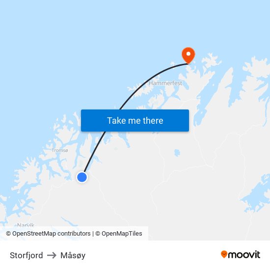 Storfjord to Måsøy map