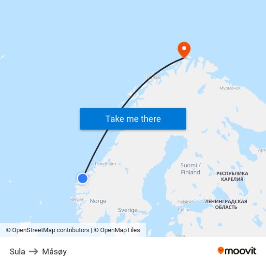 Sula to Måsøy map